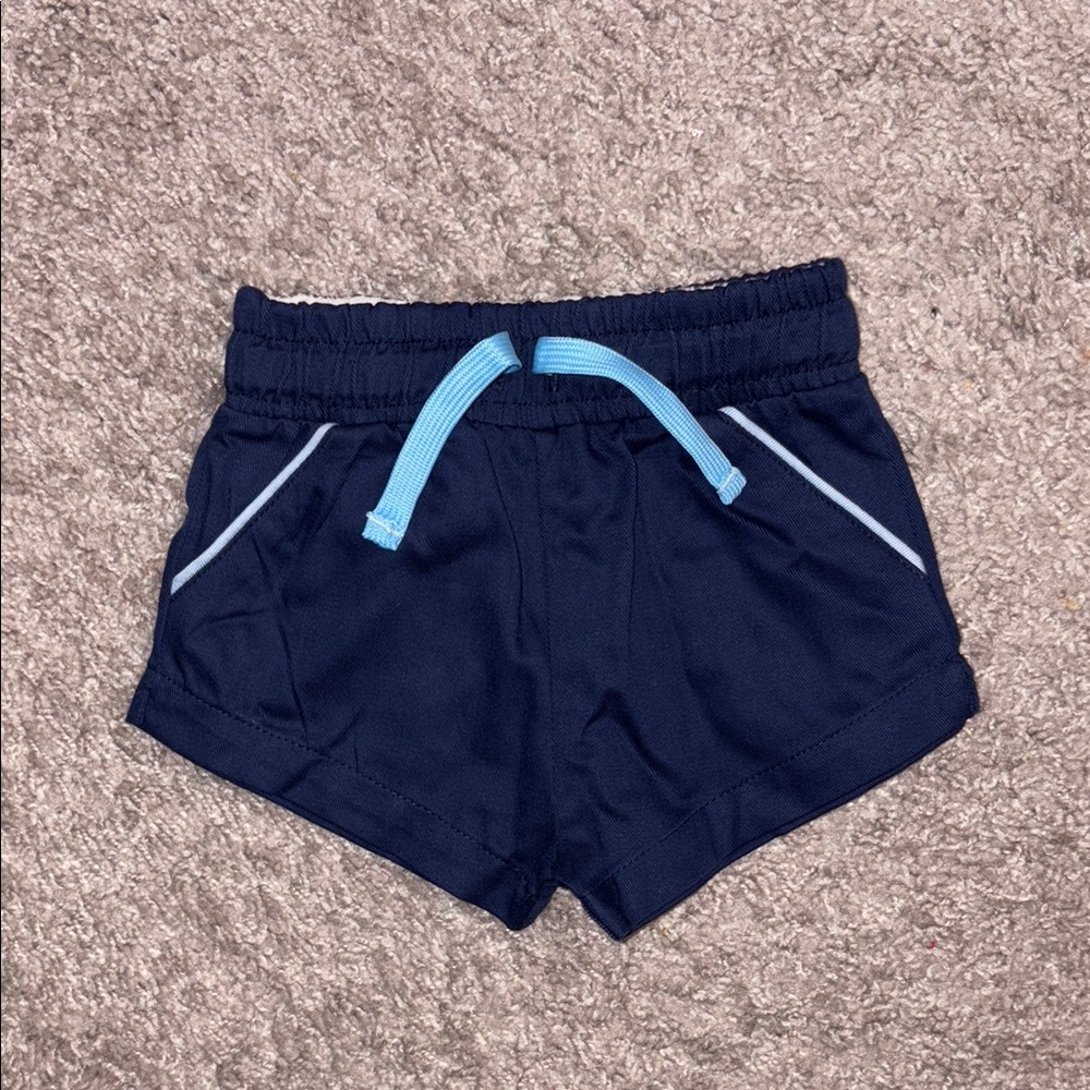 Classic Navy Kids' Athletic Shorts with Light Blue Drawstring